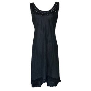 Mastro moda Italy Linen rhinestone embellished strappy midi dress black Size S